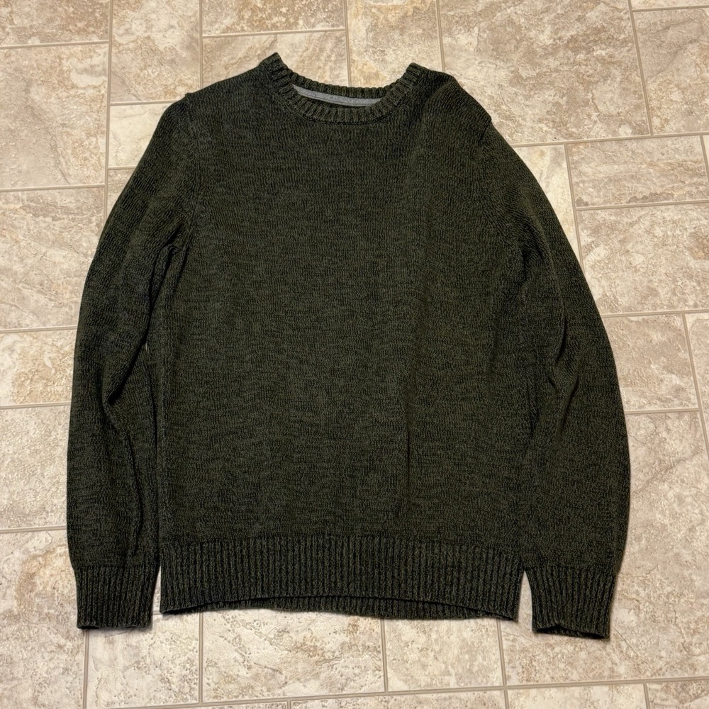St. Johns Bay Mens Green Cotton Pullover Sweater Size L Lightweight Crewneck